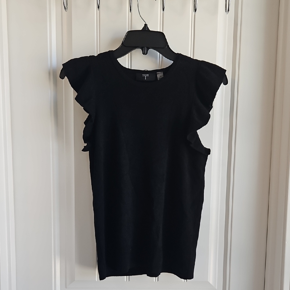 Tahari Black Ruffle Sleeve Top